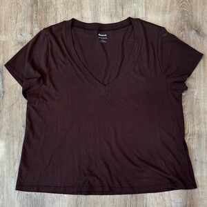 Madewell Softfade Cotton Dark Brown V-Neck Tee